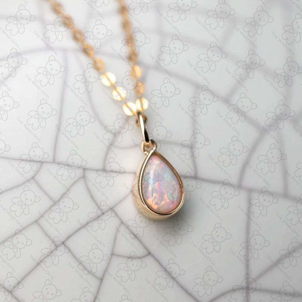 Small Pear Shaped Australian Solid Opal Necklace 14k Yellow Gold